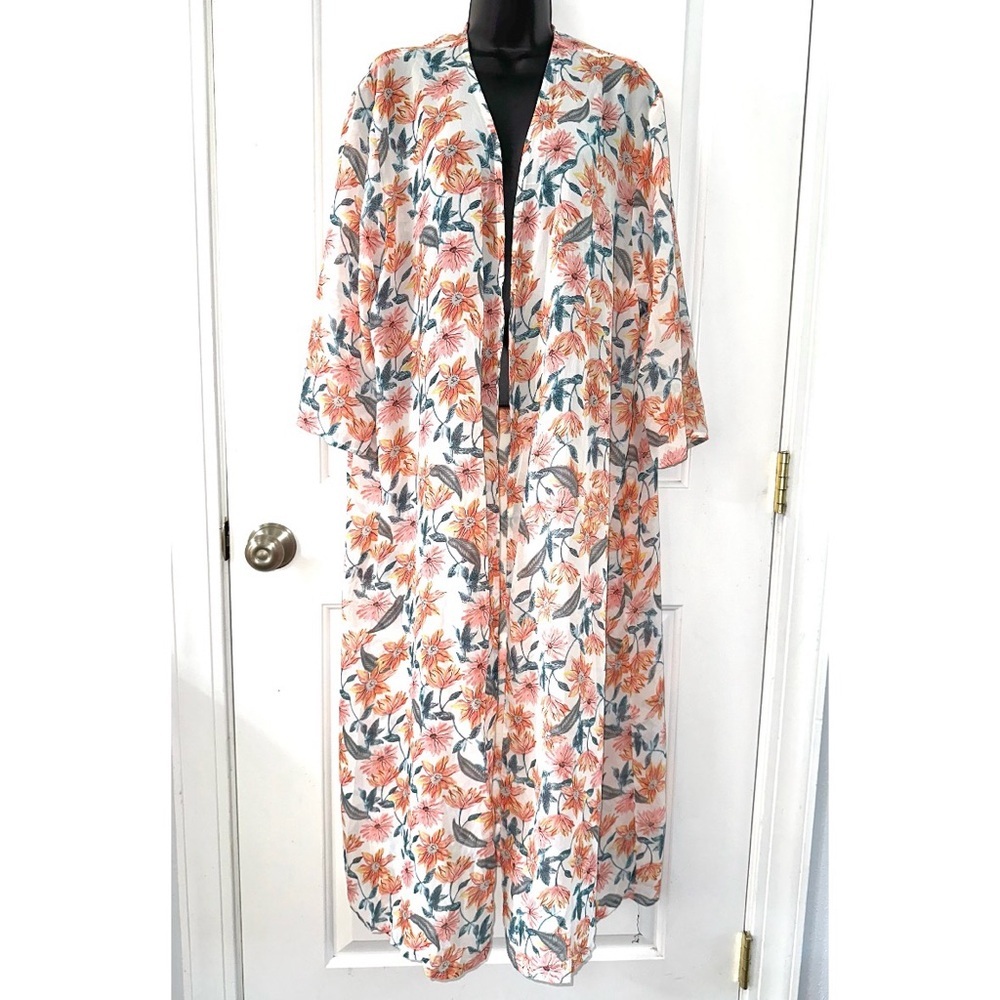 Grace & Emma Multi Colored Floral Print Western Duster Kimono Shawl